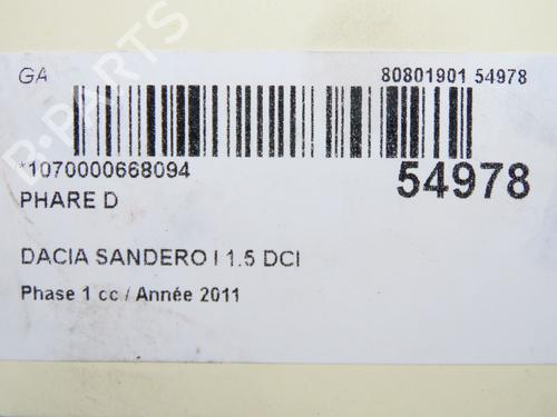 Faro destro DACIA SANDERO 1.5 dCi (88 hp) 31179750