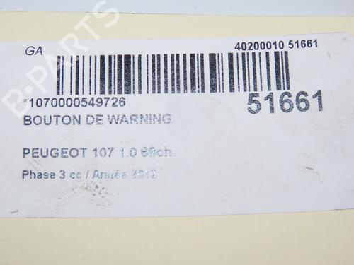 Used Warning switch Warning switch PEUGEOT 107 (PM_, PN_) 1.0 (68 hp) 33059364 33059364