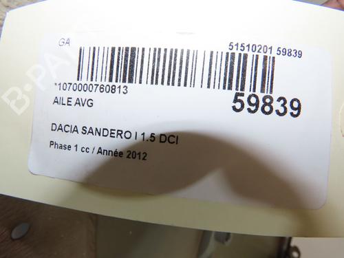 Used Left front fenders Left front fenders DACIA SANDERO 1.5 dCi (68 hp) 40050841 40050841