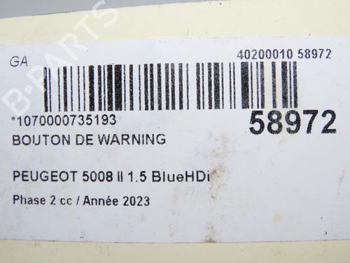 Used Warning switch Warning switch PEUGEOT 5008 II (MC_, MJ_, MR_, M4_) 1.5 BlueHDi 130 (MCYHZJ, MCYHZR, MCYHZX) (131 hp) 34048947 34048947