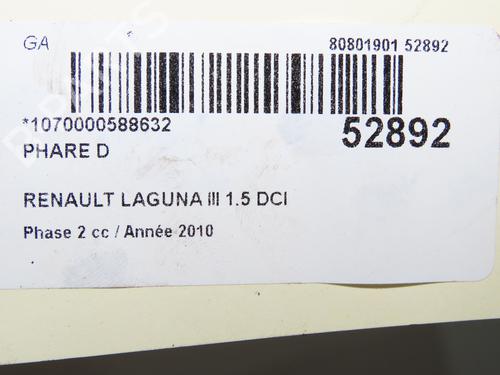 Right headlight RENAULT LAGUNA III (BT0/1) 1.5 dCi (BT00, BT0A, BT0T, BT1J) | BP36283732C29 - Image 2