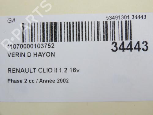 Used Tailgate lift support Tailgate lift support RENAULT CLIO II (BB_, CB_) 1.2 16V (BB05, BB0W, BB11, BB27, BB2T, BB2U, BB2V, CB05,... (75 hp) 34356988 34356988