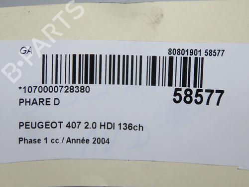 right-headlight-peugeot-407-6d_-2004-2005-2006-2007-2008-2009-2010-2011-38571257 main image