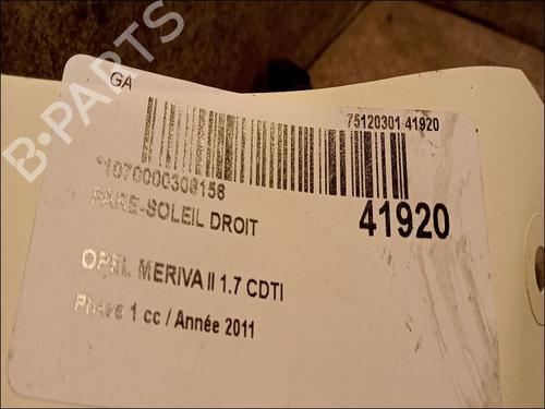 Used Right sun visor OPEL MERIVA B MPV (S10) 1.7 CDTI (75) (110 hp) 9617310