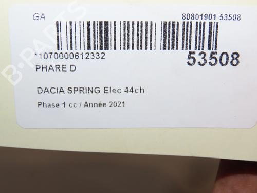 Right headlight DACIA SPRING EV (B6M1) | BP28832477C29 
