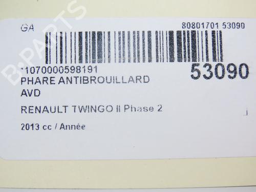 Højre Foran Tågelygte RENAULT TWINGO II (CN0_) 1.6 RS (CN0N, CN0R, CN0S) (133 hp) 28832396