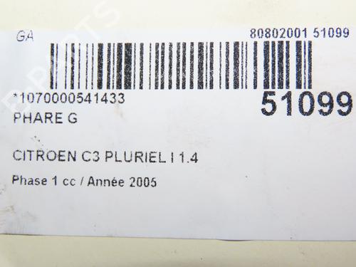 Used Left headlight CITROËN C3 Pluriel (HB_) 1.4 HDi (68 hp) 24118675