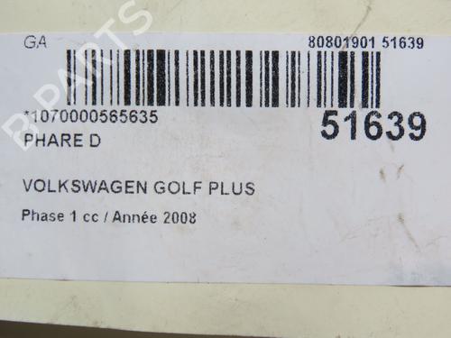 Used Right headlight VW GOLF PLUS V (5M1, 521) 1.9 TDI (105 hp) 28832447