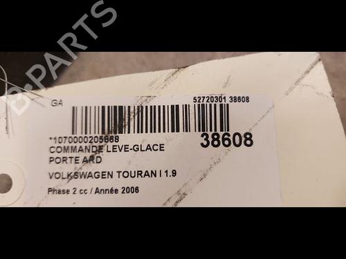 Used Right rear window switch VW TOURAN (1T1, 1T2) 1.9 TDI (105 hp) 9604197