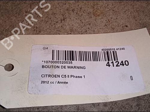 Used Warning switch CITROËN C5 III (RD_) 1.6 HDi 115 (RD9HRA, RD9HLA, RD9HL0) (114 hp) 9618289