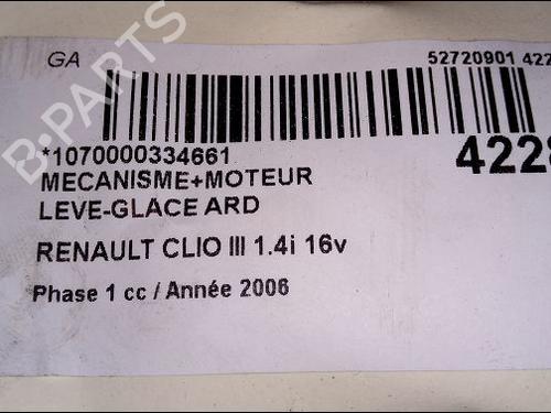 Used Rear right window mechanism RENAULT CLIO III (BR0/1, CR0/1) 1.4 16V (98 hp) 9619411