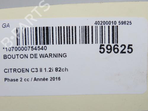Used Warning switch Warning switch CITROËN C3 II (SC_) 1.2 VTi 82 (82 hp) 40615331 40615331