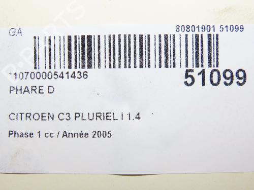 Right headlight CITROËN C3 Pluriel (HB_) 1.4 HDi | BP24118674C29 
