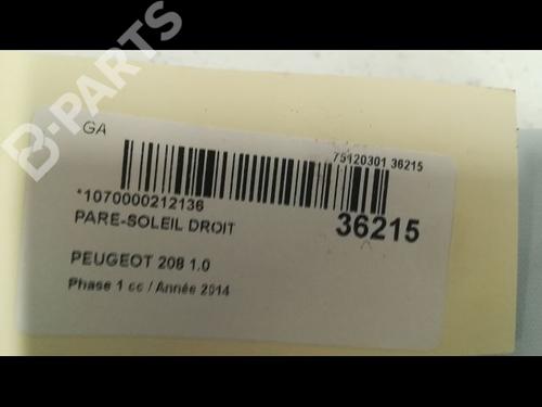 Right sun visor PEUGEOT 208 I (CA_, CC_) 1.0 VTi | BP9604886I2 