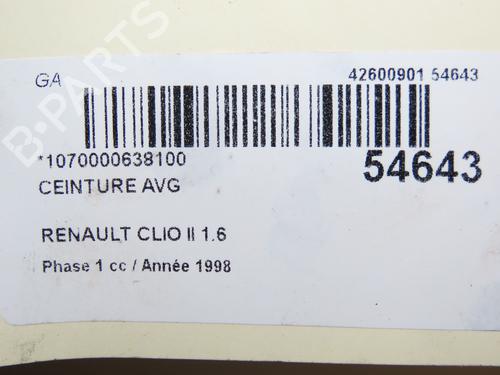 Venstre foran beltestrammer RENAULT CLIO II (BB_, CB_) 1.6 (B/CB0D, BB00) (90 hp) 29294191