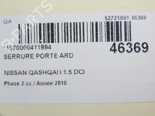 Rear right lock NISSAN QASHQAI / QASHQAI +2 I (J10, NJ10, JJ10E) 1.5 dCi | BP12198070C99 