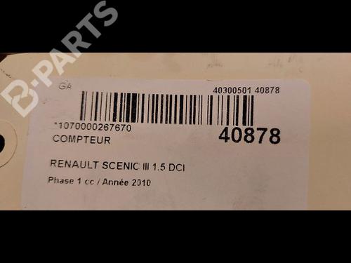 Instrument cluster RENAULT SCÉNIC III (JZ0/1_) 1.5 dCi | BP9612391C47