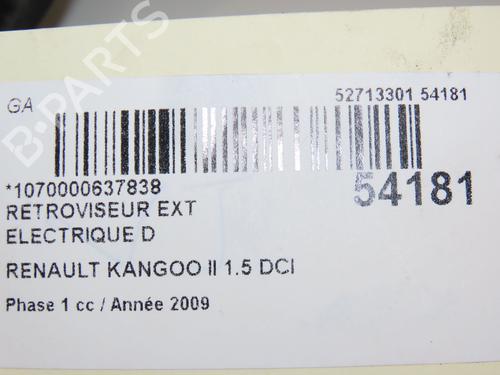 Right mirror RENAULT KANGOO / GRAND KANGOO II (KW0/1_) 1.5 dCi 85 (KW0K, KW0L, KW0B) | BP28968666C27 