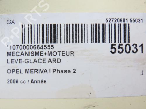 Elevalunas trasero derecho OPEL MERIVA A MPV (X03) 1.6 (E75) (105 hp) 31120908