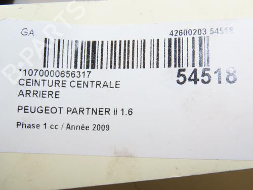 Used Rear center seatbelt PEUGEOT PARTNER MPV (5_, G_) 1.6 HDi 90 (90 hp) 28830674
