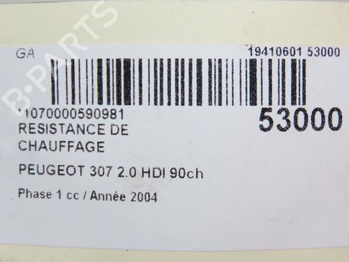 Used Heater resistor PEUGEOT 307 (3A/C) 2.0 HDi 90 (90 hp) 27289547