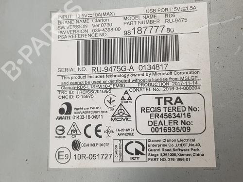 Radio CITROËN SPACETOURER Bus (V_) 1.6 BlueHDi 115 | BP31014191E6