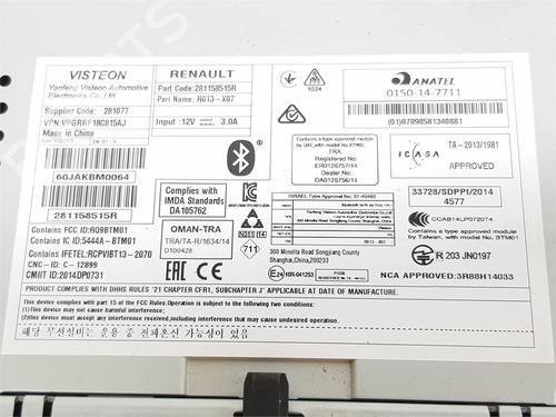 Radio DACIA LODGY (JS_)  | BP38330710E6  - Image 7