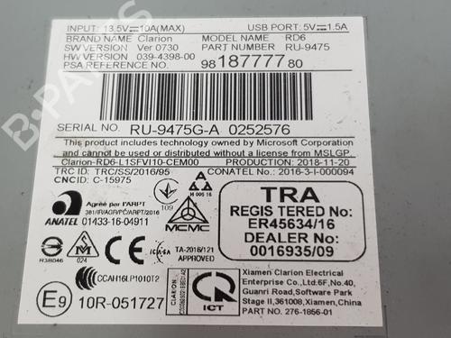 Radio CITROËN C3 III (SX) 1.2 PureTech 82 | BP26914328E6