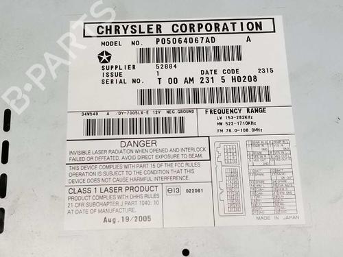Radio JEEP GRAND CHEROKEE III (WH, WK) 3.0 CRD 4x4 | BP6988026E6 