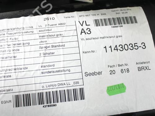 Front left panel AUDI A3 (8P1) 1.9 TDI | BP25340105C58