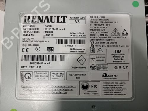 Radio RENAULT MEGANE IV Grandtour (K9A/M/N_) 1.2 TCe 130 (K9MR) | BP23403695E6 