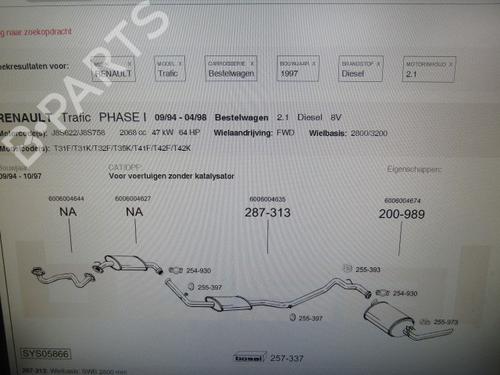 Exhaust system RENAULT TRAFIC Van (T_, P_, V_) 2.1 D | BP21111516M121