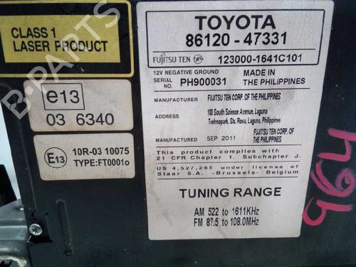 Radio TOYOTA PRIUS (_W3_) 1.8 Hybrid (ZVW3_) | BP1076951E6 