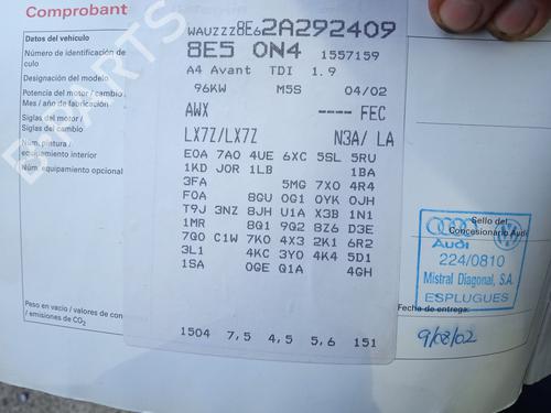 Front slam panel AUDI A4 B6 Avant (8E5) 1.9 TDI | BP30174840C72