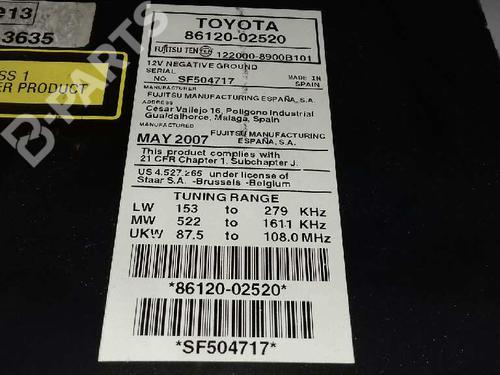 Radio TOYOTA AURIS (_E15_) 2.2 D (ADE157_, ADE151_, ADE151R, ADE157R) | BP1998757E6 