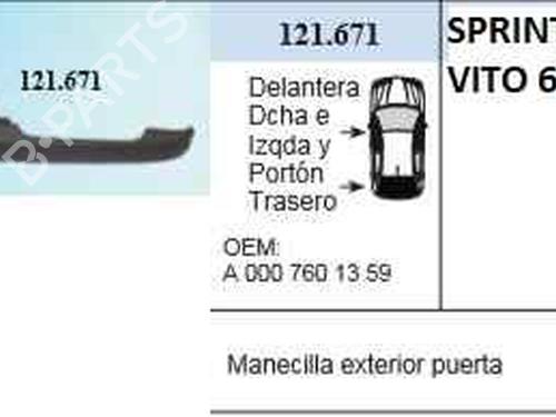 Used Front left exterior door handle MERCEDES-BENZ VITO / MIXTO Van (W639) [2003-2025]  16169557