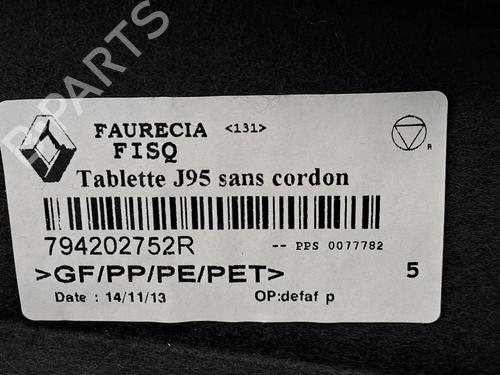 Rear parcel shelf RENAULT SCÉNIC III (JZ0/1_)  | BP26162086C85 