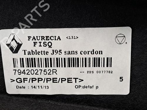 Rear parcel shelf RENAULT SCÉNIC III (JZ0/1_) 1.2 TCe (JZ16) | BP29948131C85 