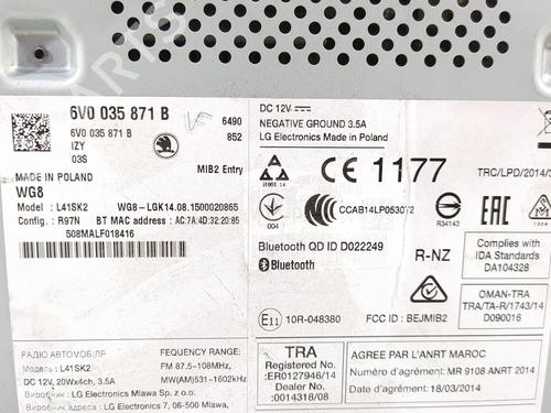 Radio SKODA FABIA III (NJ3)  | BP6164317E6 