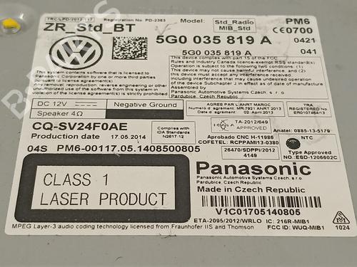 Radio VW GOLF VII (5G1, BQ1, BE1, BE2)  | BP13520964E6 