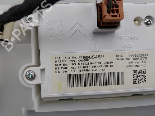 Instrument cluster PEUGEOT 208 I (CA_, CC_) 1.2 VTI 82 | BP27154624C47