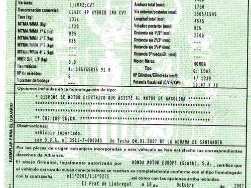 Used Parts HONDA CIVIC VIII Saloon (FD, FA)  1.3 IMA (FD3)  231375