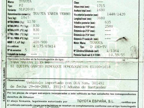 Used Parts TOYOTA YARIS VERSO (_P2_)  1.4 D-4D (NLP20_, NLP22_)  200149