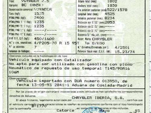 Used Parts CHRYSLER VOYAGER II (ES)  2.5 i  223384