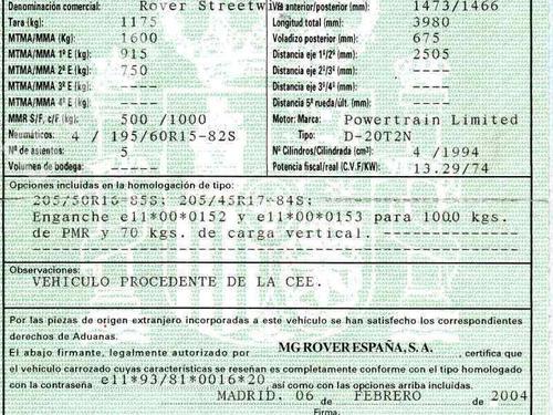 Used Parts ROVER STREETWISE Hatchback  2.0 TD  175573