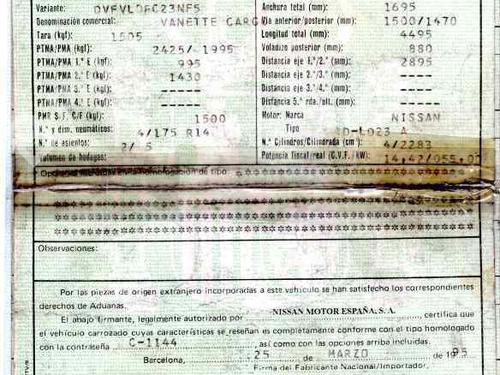 Used Parts NISSAN VANETTE CARGO Van (HC 23)    177665