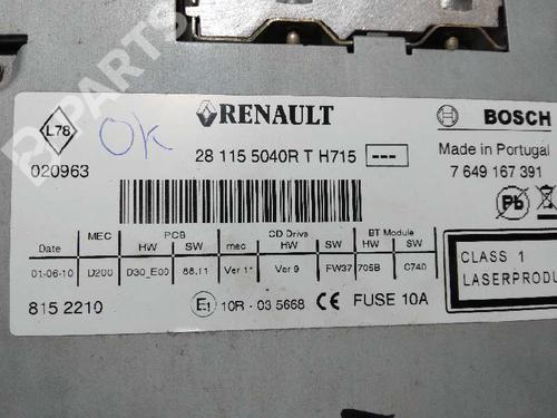 Radio RENAULT MEGANE III Grandtour (KZ0/1) 1.5 dCi (KZ09, KZ0D, KZ1G, KZ29, KZ14, KZ1W, KZ10, KZ1F,... | BP8505231E6 