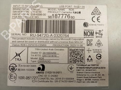 Radio PEUGEOT EXPERT Van (V_) | BP30470081E6