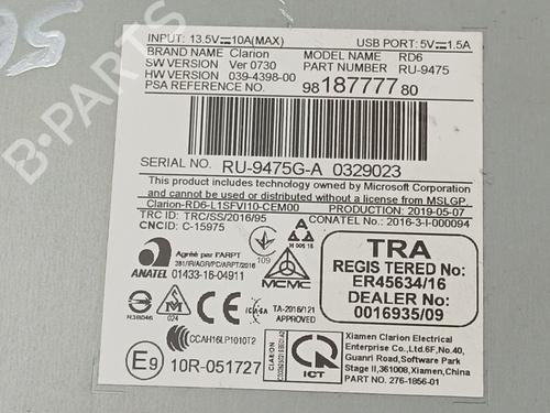 Bilradio CITROËN C3 / C3 ORIGIN III (SX)  | BP21167363E6 