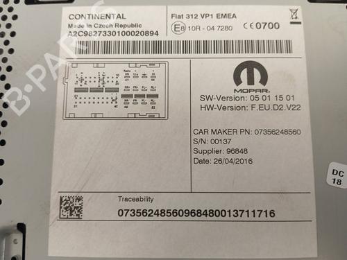 Radio FIAT 500 (312_) 1.2 LPG (312AXA1A) | BP29326483E6 